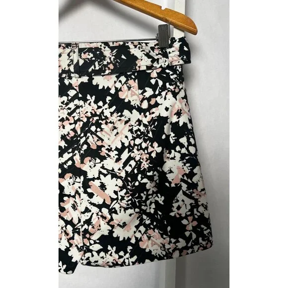 Express Floral Shorts Womens 6 Pink Black White Belted 3 in Inseam High Rise NWT - Picture 8 of 12